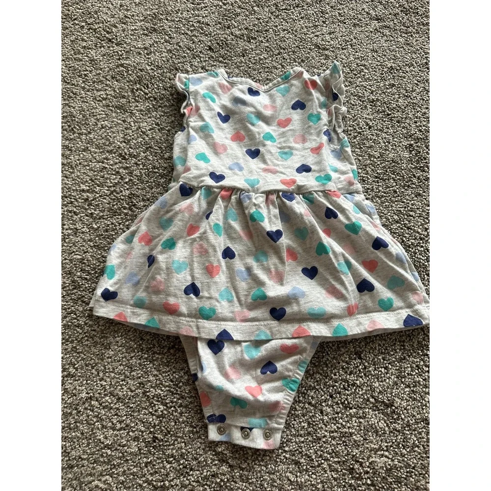 Carters Baby Girl Heart Print Bodysuit Dress Gray Flutter Sleeve 24M